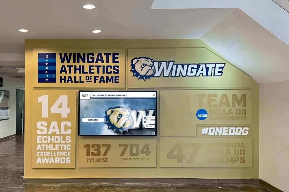 Wingate Athletics Hall of Fame with Bulldog branding and display